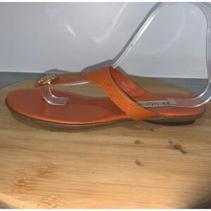 Brighton Size 8 M Orange Leather Gold Medallion Thong Flip Flop Sandals Pansy